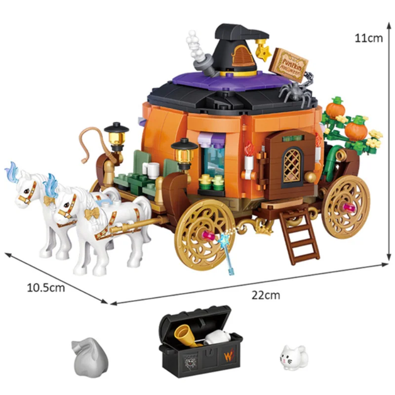 Creative Mini Halloween Pumpkin Carriage Ghost House Block Set Pumpkin Decorative House Bricks Children\'s Toy Gifts