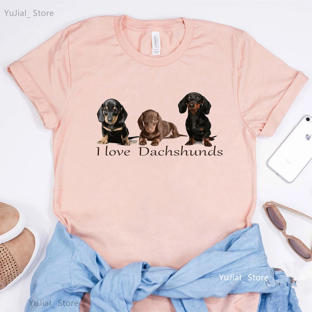 Camisetas estampadas I Love My Dachshund para mujer, camiseta blanca divertida de manga corta para mujer, camiseta para mujer, regalo de cumpleaños