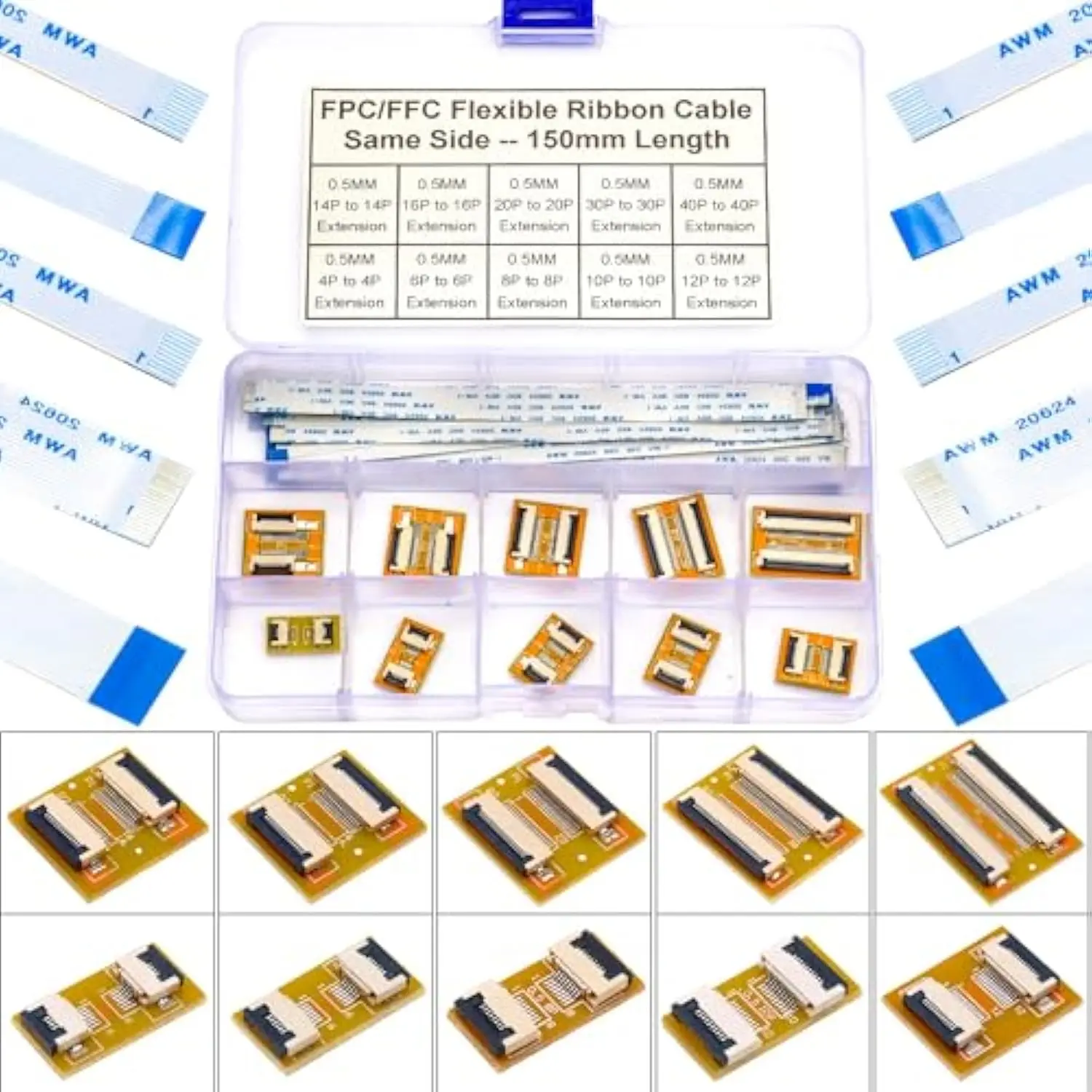 0.5mm Flexible Flat Cable & Extension Connector Pin to Pin 4/6/8/10/12/14/16/20/30/40Pin PCB Convert Adapter & 150mm Length