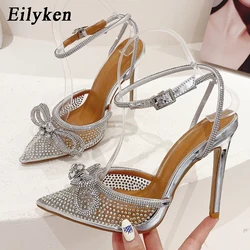 Eilyken PVC Transparent Silver CRYSTAL Women Pumps Fashion Ankle Strap Bridal Thin High Heels Spring Autumn Wedding Party Shoes