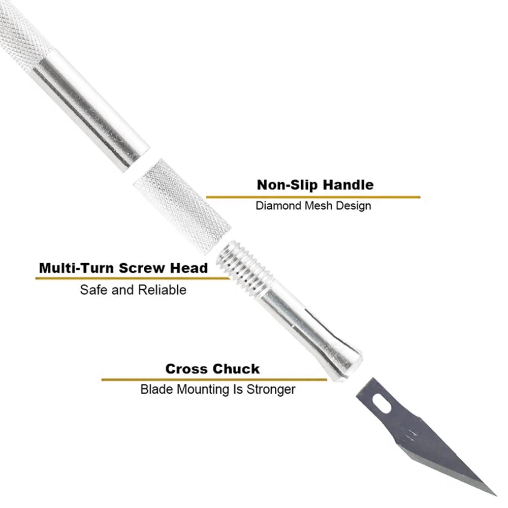 KATWAY Non-Slip Engraving Metal Knife Kit + 40/10pcs #11 Blades Craft Cutter Knives PCB Repair, Mobile Phone Hand Tools HH-AA12