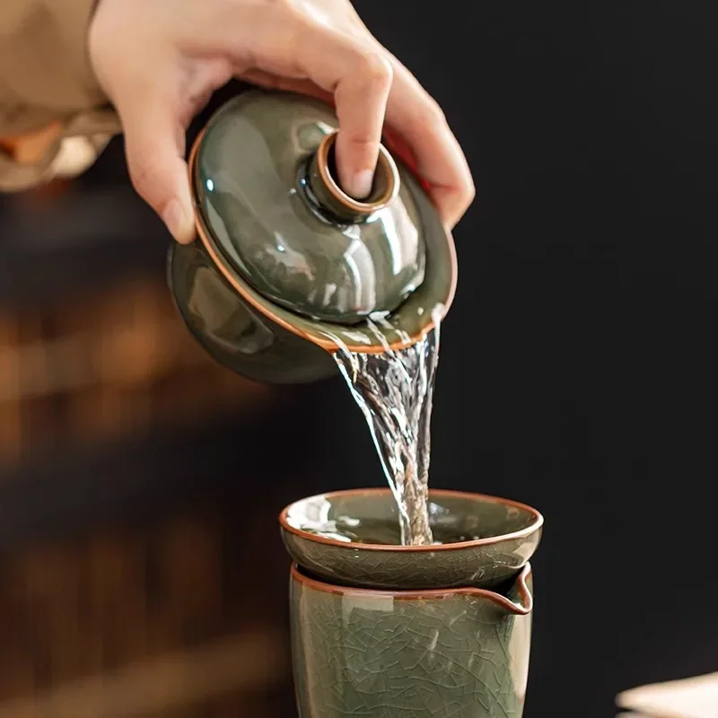 Geyao Travel Tea Set Outdoor Portable One Pot Two Cups Light Luxury High-end Ceramic Teapot Teacup Kung Fu Infuser Gift Tea Tray