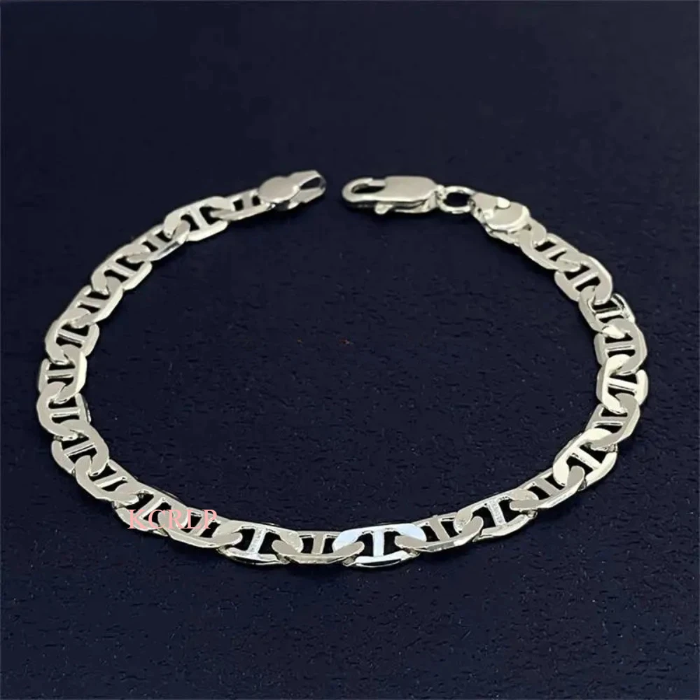Hot charms 925 Sterling Silver Originality 6mm Side Shaped Bracelet for Men Women Jewelry Y2k Noble Wedding Party Gift 20cm view 3