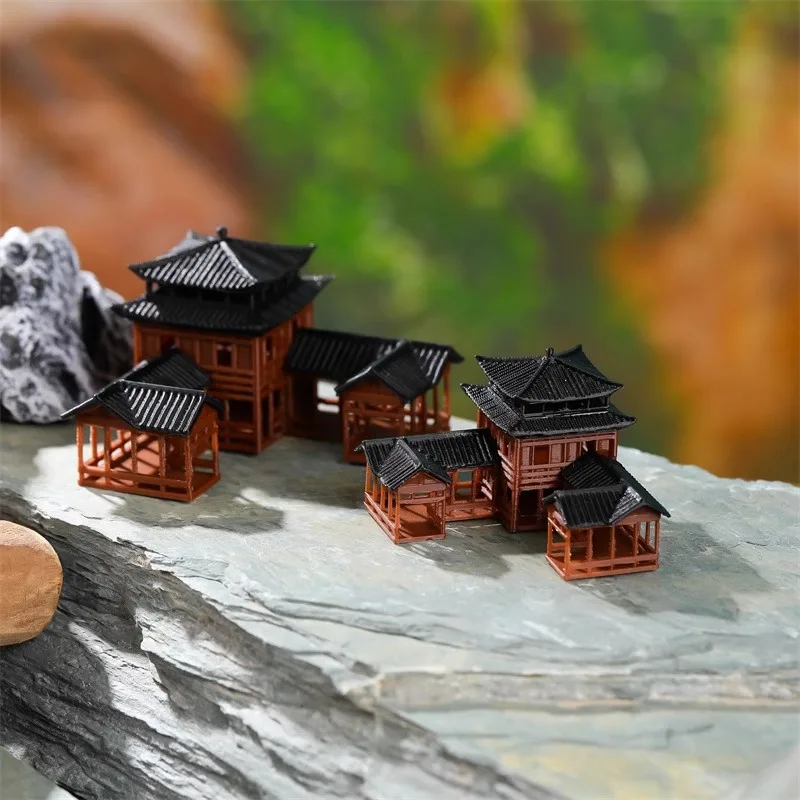 Bonsai Model Miniature Building Asian Pagoda Chinese Inn Plastic Model House Garden Dollhouse Decor Home Crafts Gift