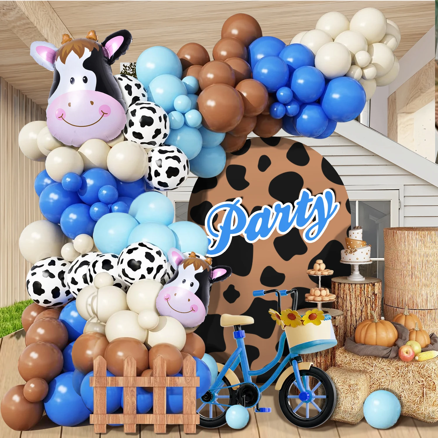 Juego de globos arqueados con temática de West Cowboy azul de 119 piezas, con globos azul, marrón, azul claro y marrón café emparejados con co