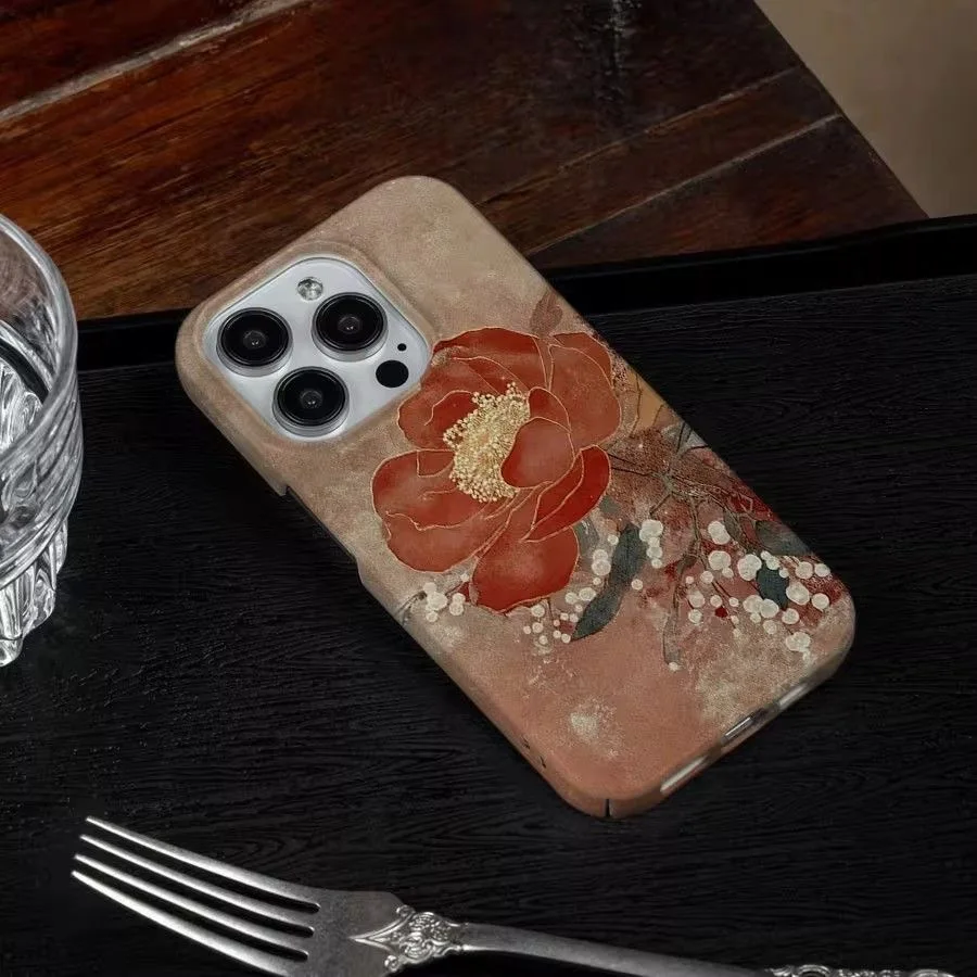 النمط الصيني أنيقة زهرة التقليدية المائية اللوحة جراب هاتف آيفون 16 15 14 11 12 13 برو ماكس زائد الغطاء الخلفي