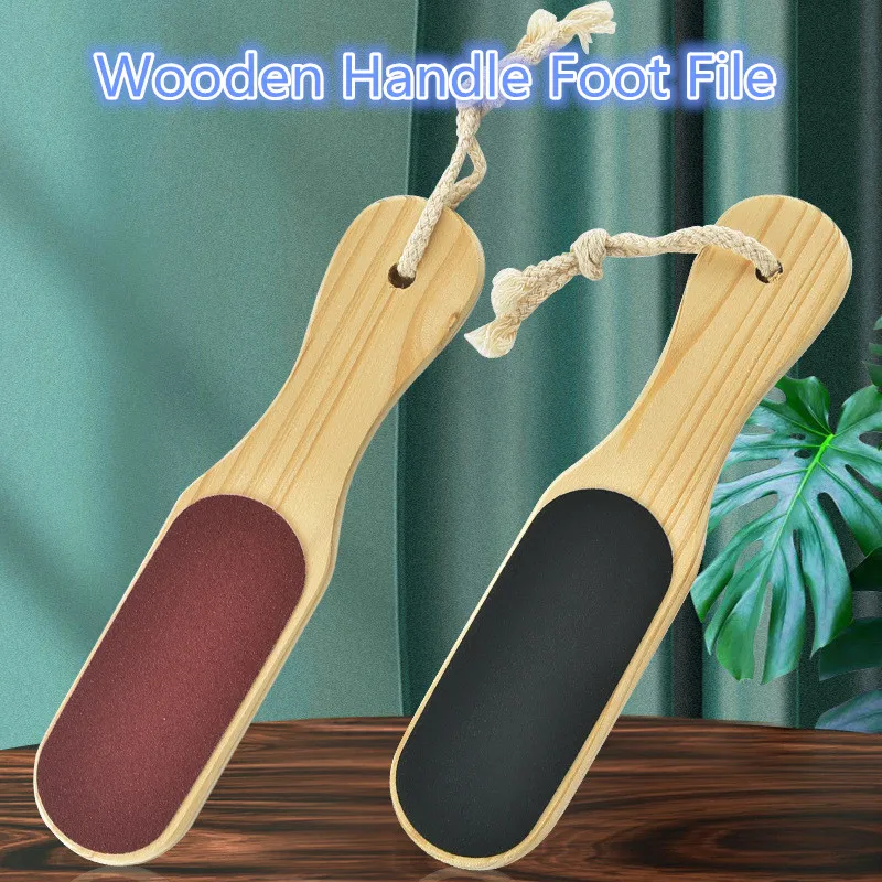 Double Sided Foot File Callus Dead Skin Remover Pumice Stone Wooden Handle Feet Rasp Scrubber Pedicure Grater