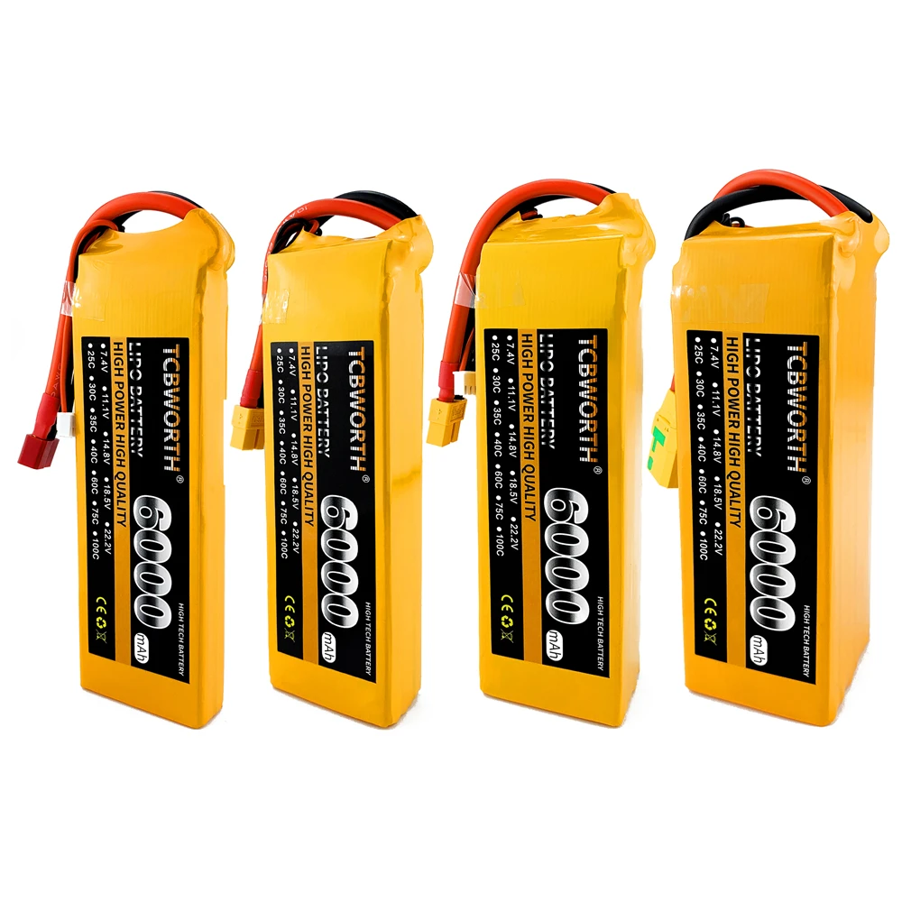 Lipo Battery for RC Drone, 2S, 3S, 4S, 6S, 7.4V, 11.1V, 14.8V, 22.2V, 2200, 3300, 4200, 5000, 6000mAh, XT60-T Deans