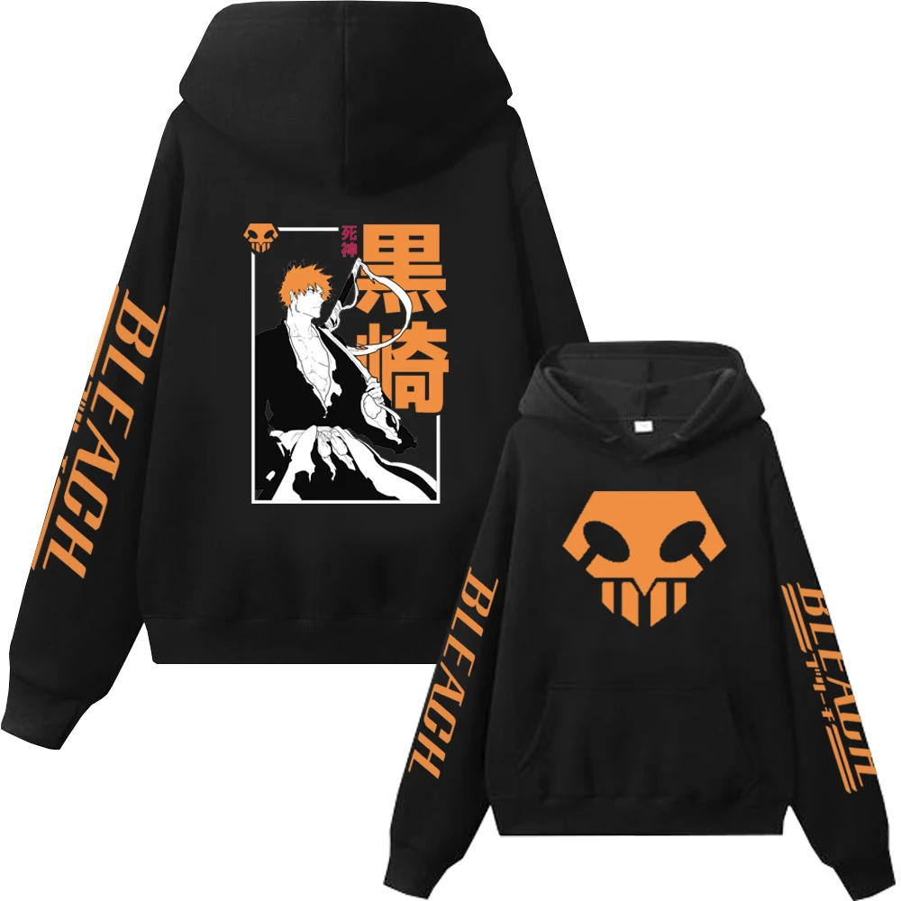 BLEACH Kurosaki Ichigo Rukia Kuchiki Anime Hoodie Paar Manga Grafik Pullover Lässiger Unisex Langarm Fleece Streetwear Oberteil – Detail 3