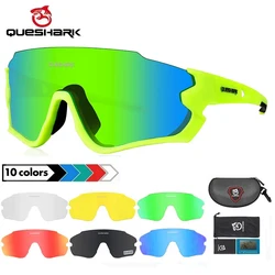 QUESHARK 5 Lens Set Adults Polarized Cycling Sunglasses Sports MTB Bicycle Eyewear Riding Road UV Mirror Bike Glasses QE45