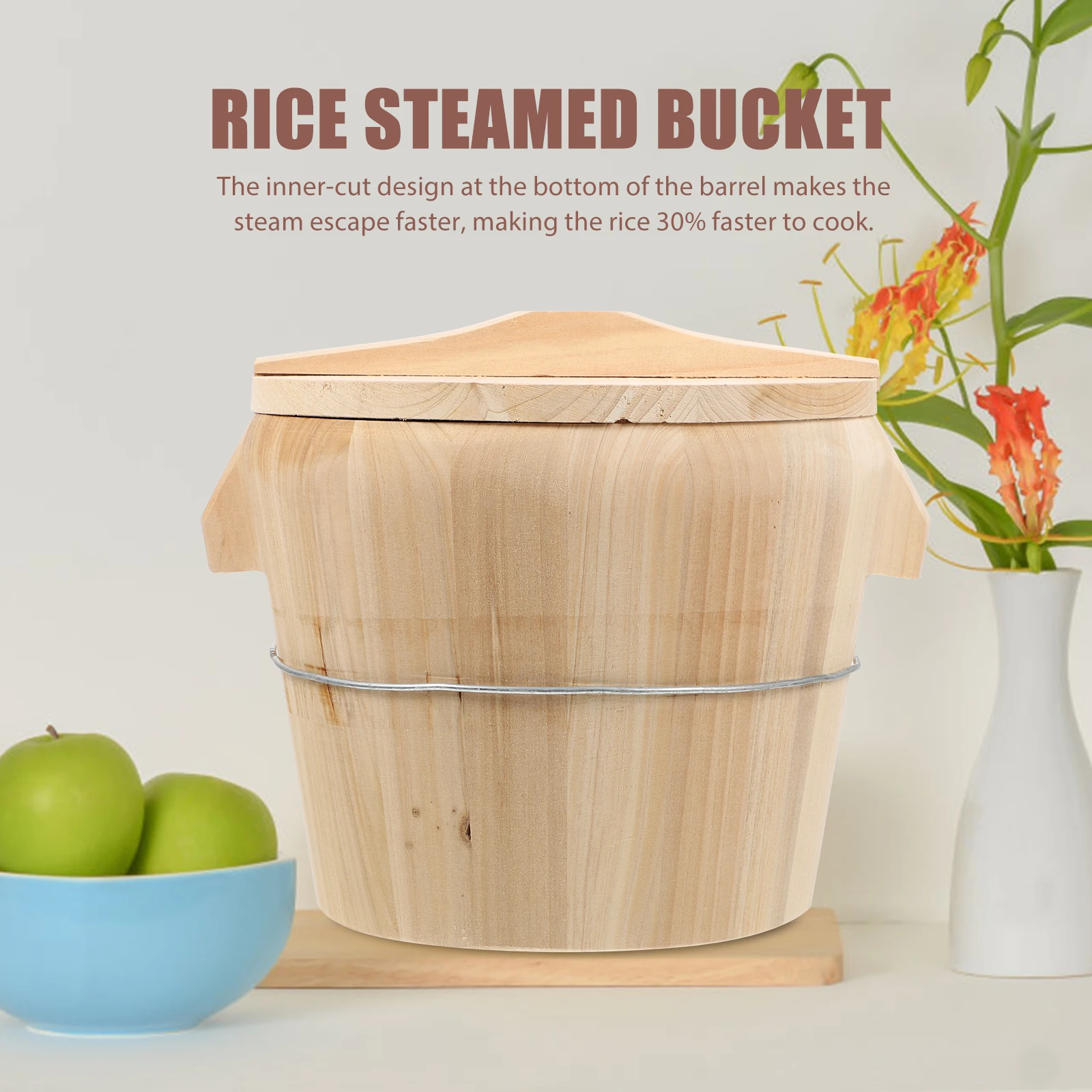 

Wooden Rice Steamer Bucket Premium Material Smooth Surface Fast Cooking Kitchen Supply Traditional Design Easy Cleaning Rice