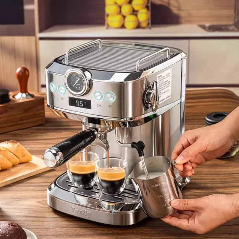 Huishoudelijke Espressomachine met Melkopschuimer 20Bar Espresso Retro Cappuccino Latte Halfautomatische Koffiemachine