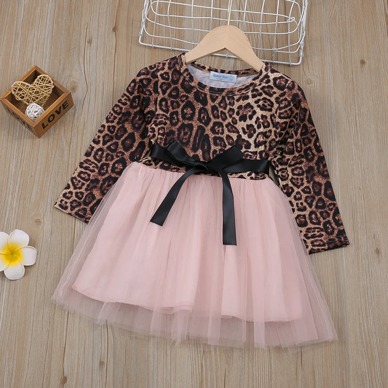 

New Girls Clothing Sets Long Sleeve Leopard Print Dress Cake Dress French Fashion Cute Style Party Princess Dress Vestidos 3-7