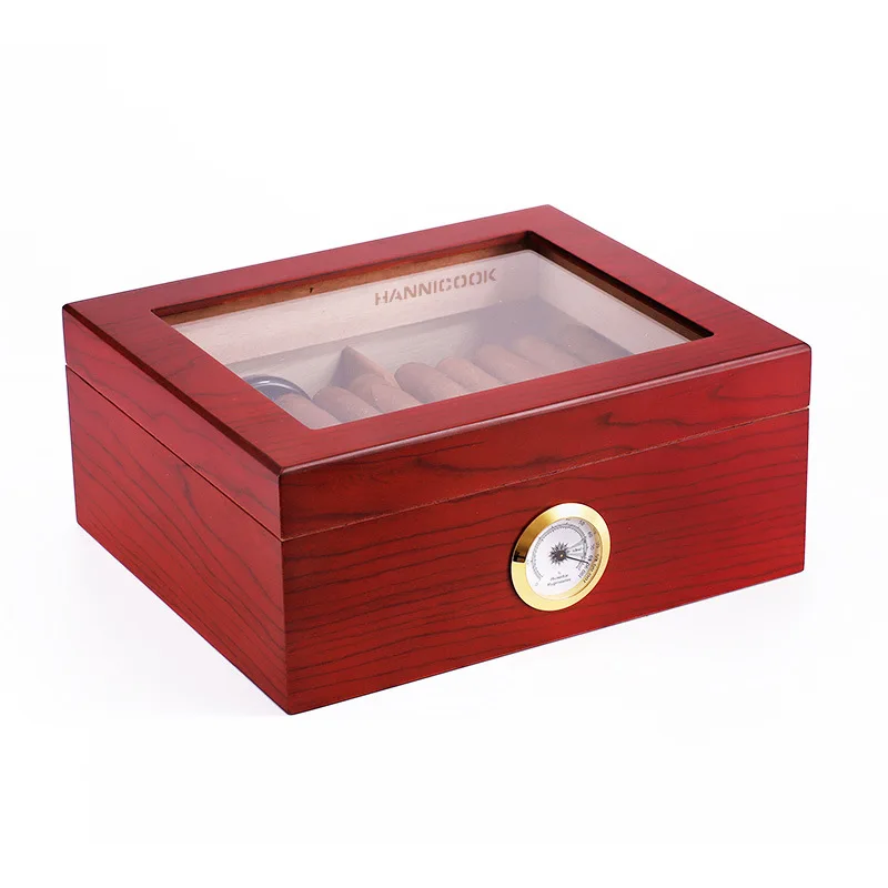 Large Capacity Cigar Box Cedar Wood Visible Skylight Cigar Humidor Wooden Cigar Accessories