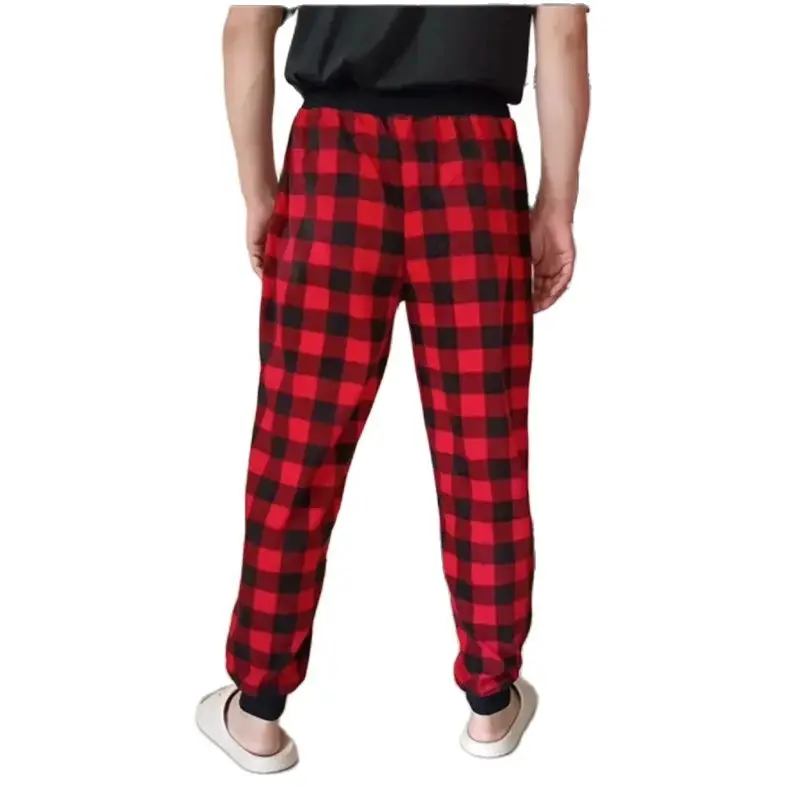 Men's Pajamas Trousers Plaid Polar Fleece Loose High Waist Pants Closing Mens Lounge Sleep Bottoms