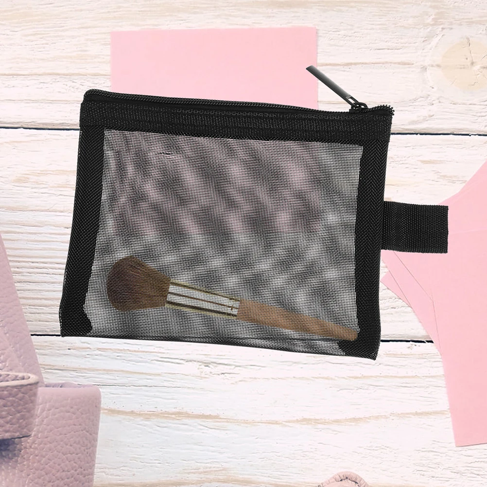 

2pcs Bags Mesh Transparent Nylon Makeup Travel Toiletry Pouches Black Zipper Storage Case For Women Portable Organizer