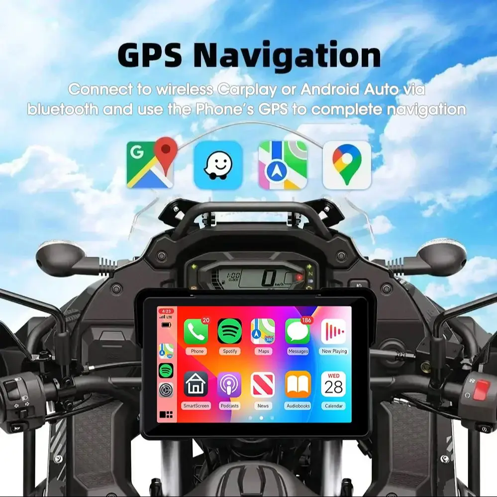 Carplay de 5/7 pulgadas para motocicleta 2K HD DVR navegación inalámbrica CarPlay Android Auto IPX7 pantalla impermeable portátil Moto DVR