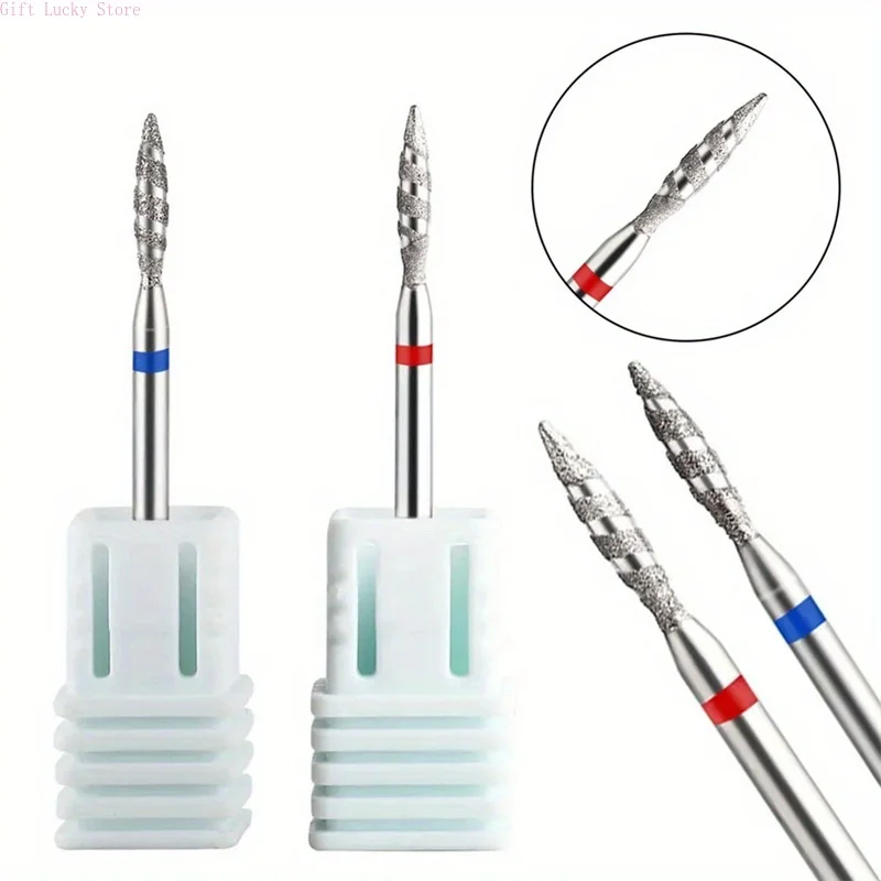 1/2 unids/caja Tornado llama diamante broca para uñas fresas pedicura rebabas de diamante para pulidor eléctrico accesorios herramientas