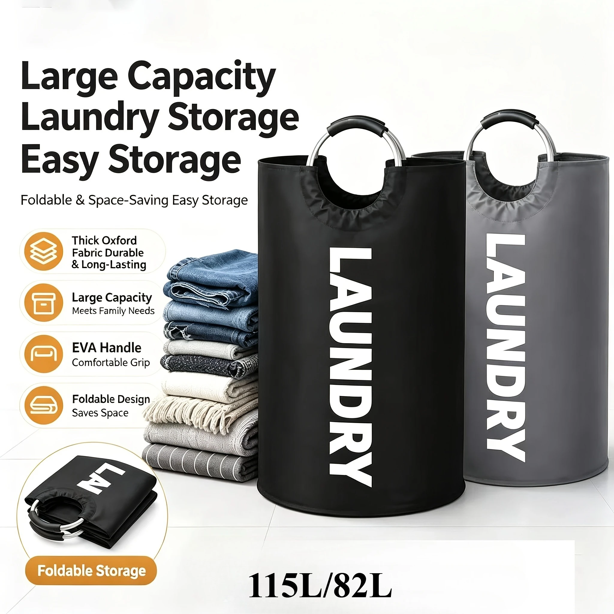 Extra Large Multi Color Foldable Laundry Basket Bag Tall Fabric Organizer For Bedroom Bathroom Dorm Wardrobe Space Saving