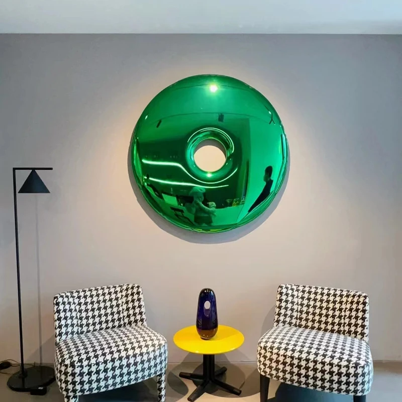 Durable FRP Sculpture Luxury Stainless Steel Electroplated Donut  Wall Art Modern Round Home Décor for Living Room Dining Area