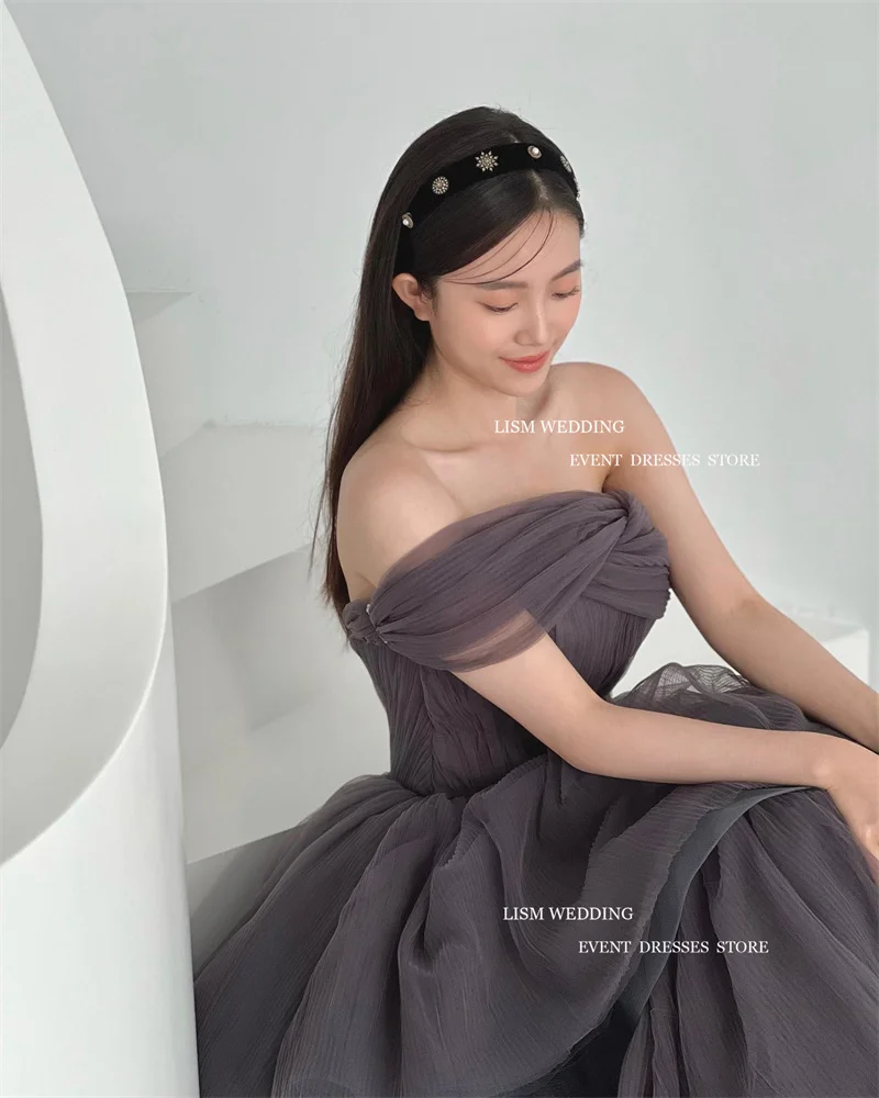 LISM Elegant Korea Tulle Evening Dresses Photo Shoot One Shoulder Tiered Ruffles Floor Length Formal Occasion Dress Customised