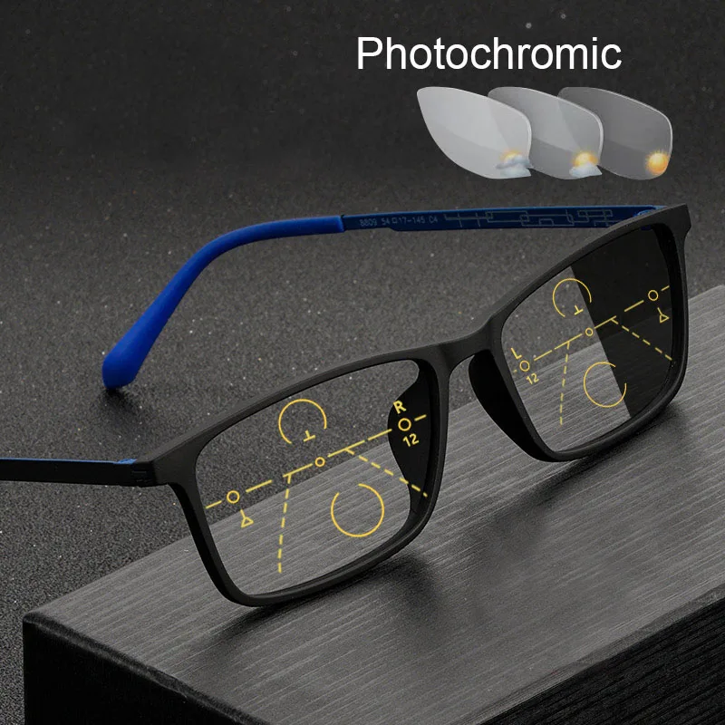

New Ultra Light TR90 Reading Glasses Progressive Multifocal Photochromic Glasses Carving Geometric Presbyopic Glasses Men Women