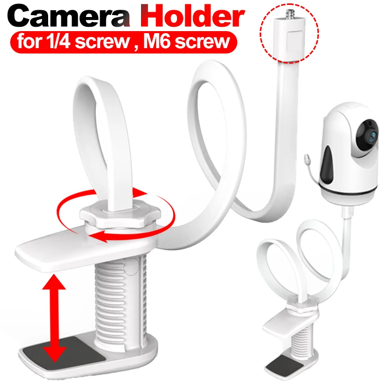 Soporte de Clip para Monitor para HelloBaby Blemil GoodBaby OKAIDI JUAN, abrazadera Flexible para cuna, brazo de cuello de cisne, soporte para cámaras con tornillo de 1/4"/M6