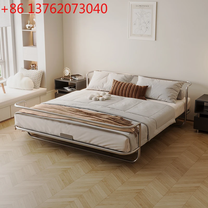 

Минималистичный дизайн, металлическая кровать в индустриальном стиле из нержавеющей стали, двуспальная кровать Bauhaus, легкая роскошная главная кровать в среднем и древнем стиле