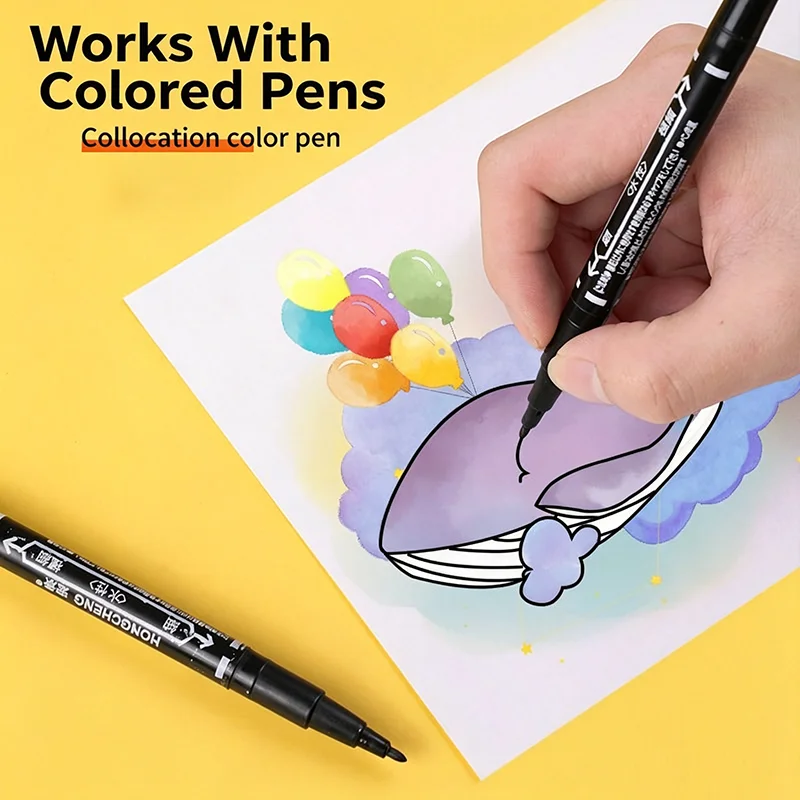 10Pcs Dual Tip Water-Based Markers – Fine & Broad Nib, Quick-Dry Ink for Art Drawing, Sketching, Outlining, Manga, School Suppli