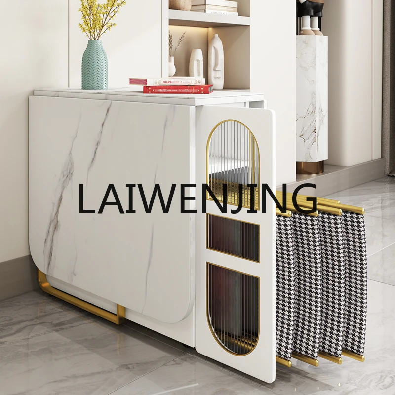 

Folding dining table Household stainless steel multi-functional simple rock slab dining side cabinet Long dining table