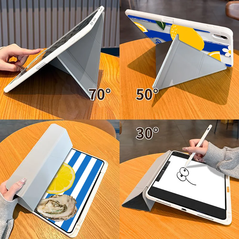 Tablet Case For iPad Pro M4 13 2025 2026 Mini 7 6 5 Air 8 M2 M3 3 11th 10th Gen 9th 12th With Pen Slot Cover Blue Print Lemon