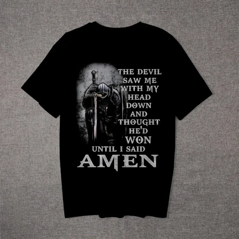 T Shirt Tee Women Men Cotton Summer Oversize Vintage the devil saw me with my head down and thought he'd won until I said Amen