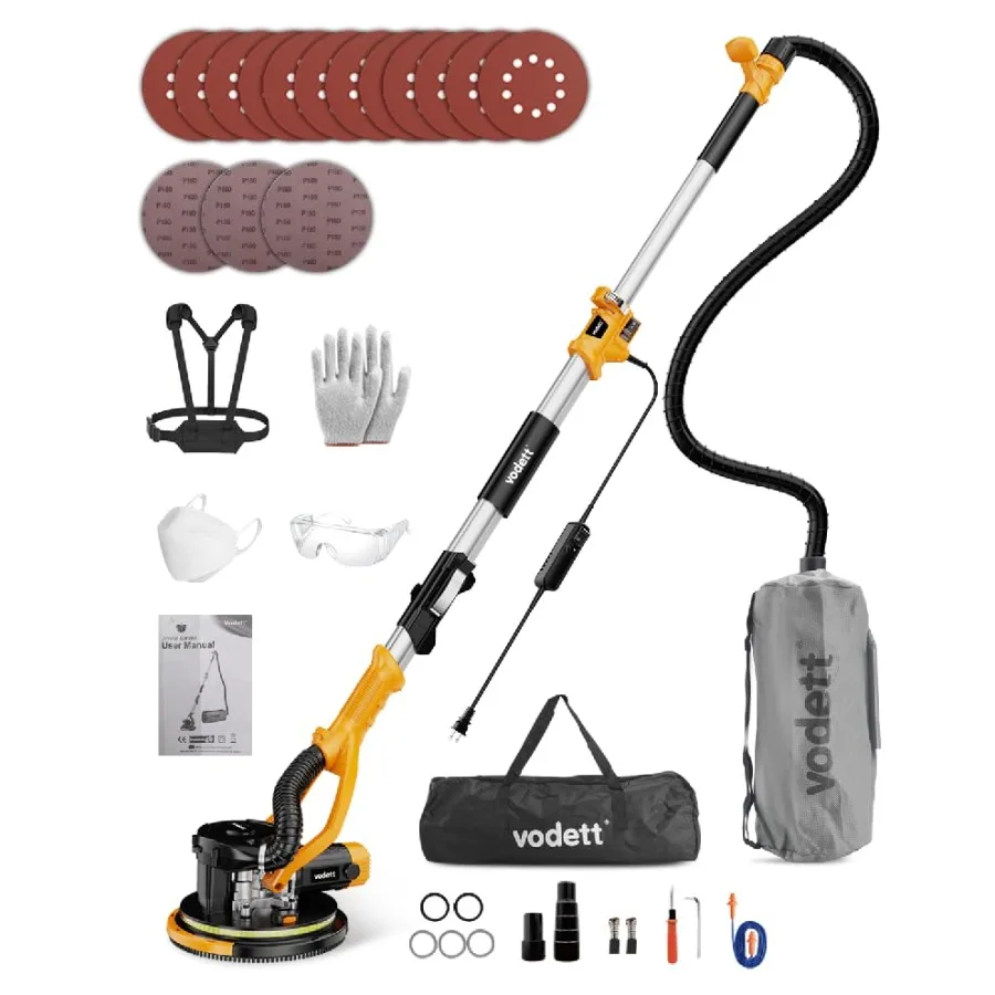 

Шлифовальная машина для гипсокартона с пылесосом 880 Вт, инструмент для удаления потолочной штукатурки (попкорн-покрытия) с 5 регулируемыми скоростями (1000-2100 об/мин), LED-подсветкой, складная конструкция