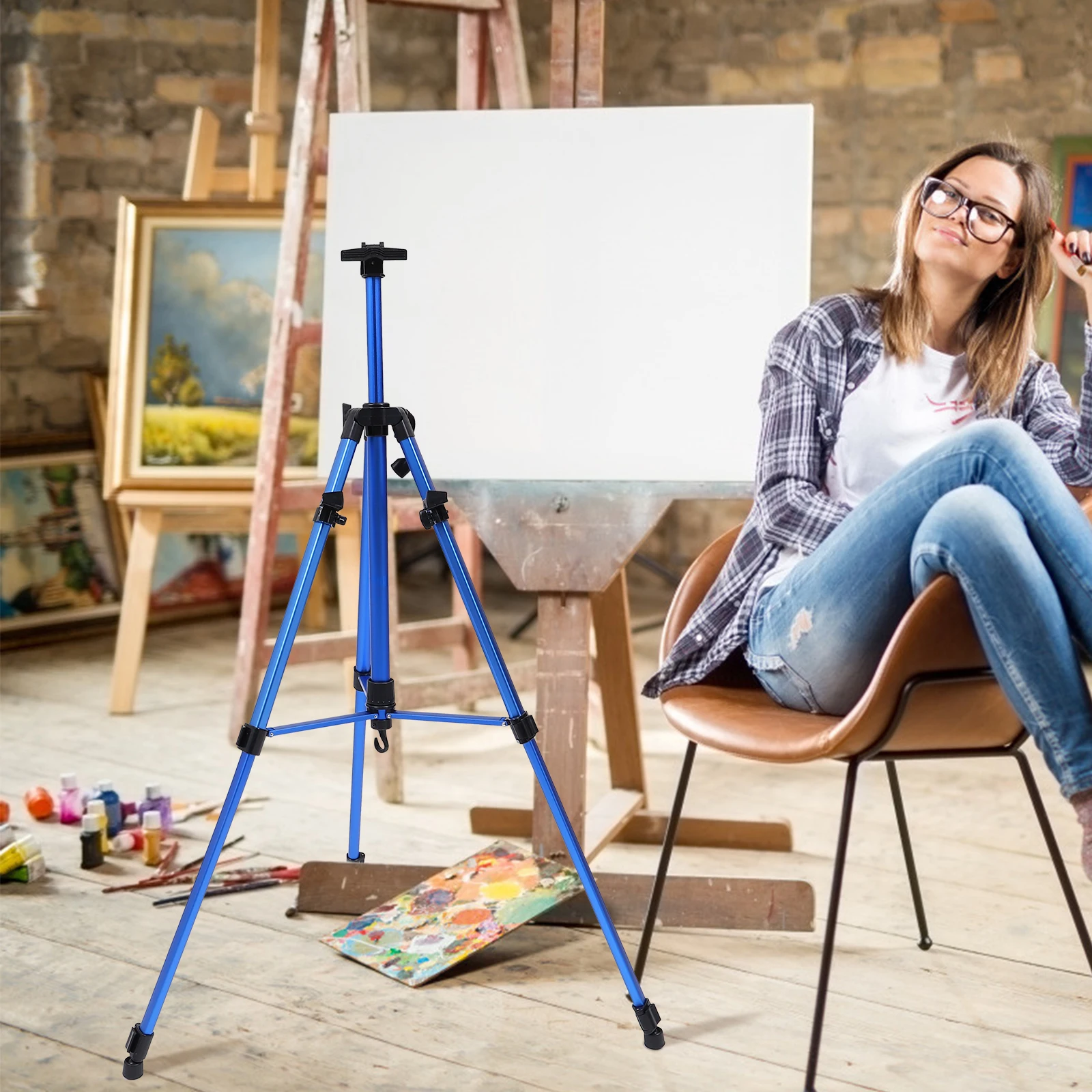 

Aluminum Metal Easel Easels for Painting Canvas Fall to The Ground Travel Folding