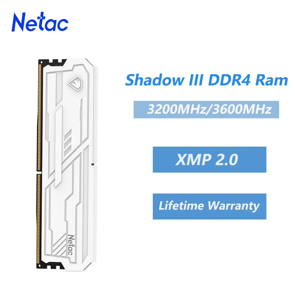 Netac Shadow III DDR4 8G 16G 8Gx2 16Gx2 Ram Memory DDR4 3200MHz 3600MHz Memory HeatSink XMP2.0 Lifetime Warranty for Computer PC