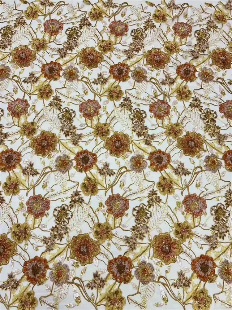 Luxury Sequins French Handmade Embroidery Lace fabric Shining Colorful Embroidery Lace Fabric High Quality Wedding Dresses