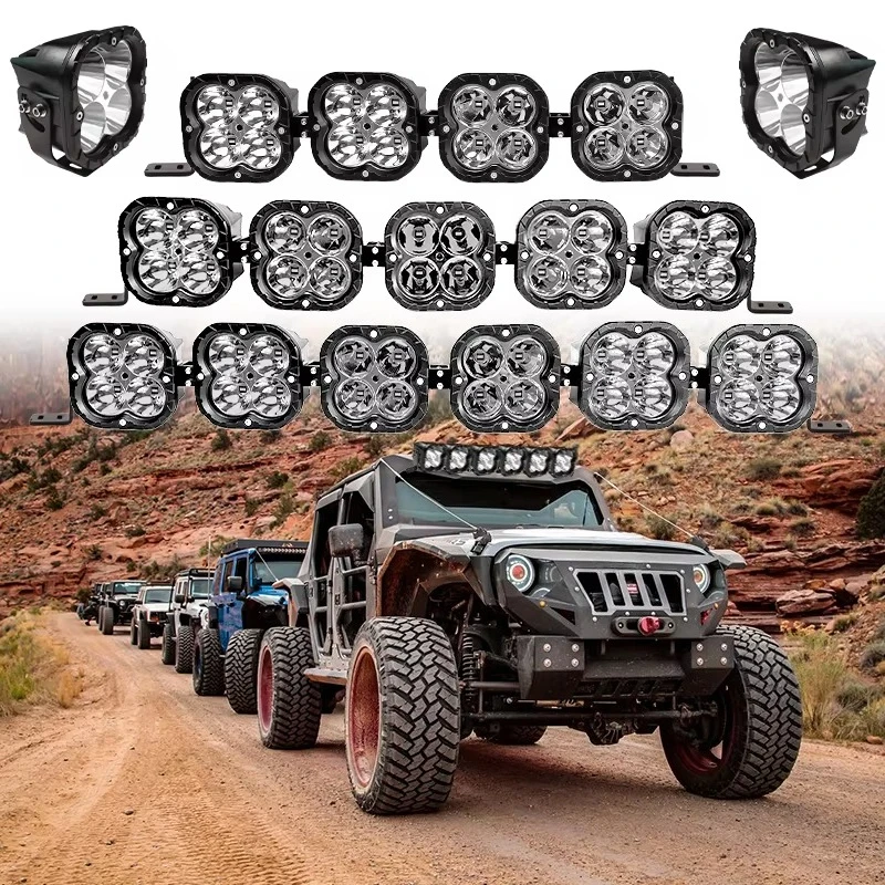 Customized 2/4/6/8/10 XL 42' 52' Square Driving Light Pods Off-Road Linkable Roof Fog LED Light Bar Kit for Bronco