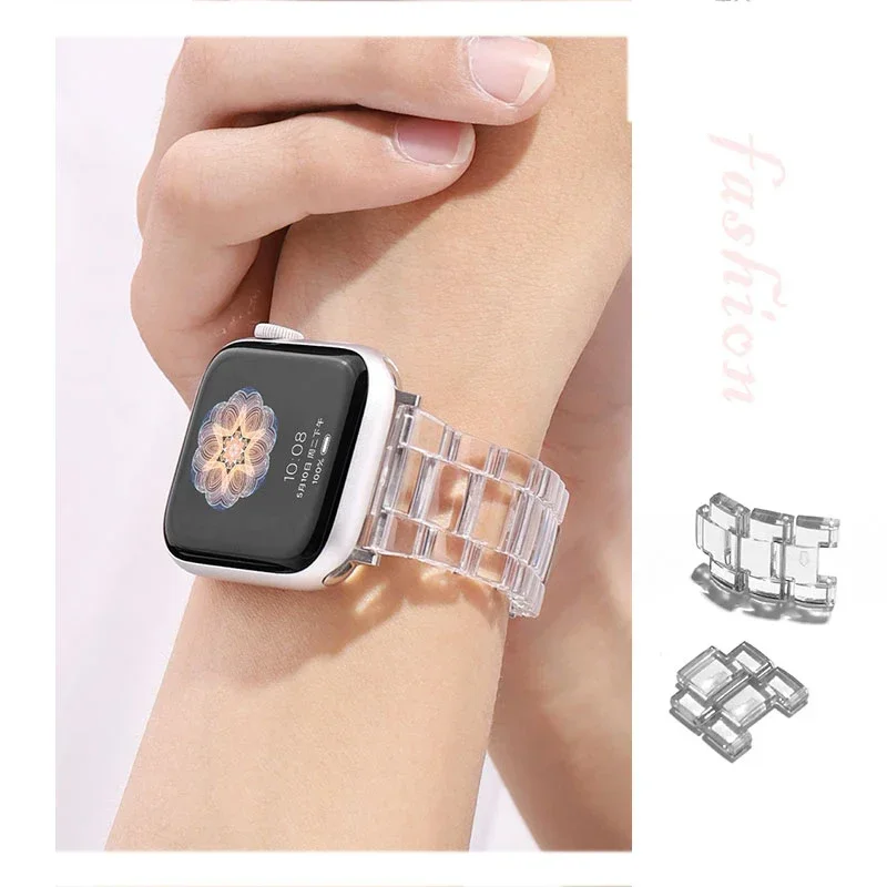 Resin strap for apple watch ultra band 8 7 49 44mm 40mm 42mm 38mm 41 45mm correa transparent Loop for iwatch 7 6 se series 5 4 3