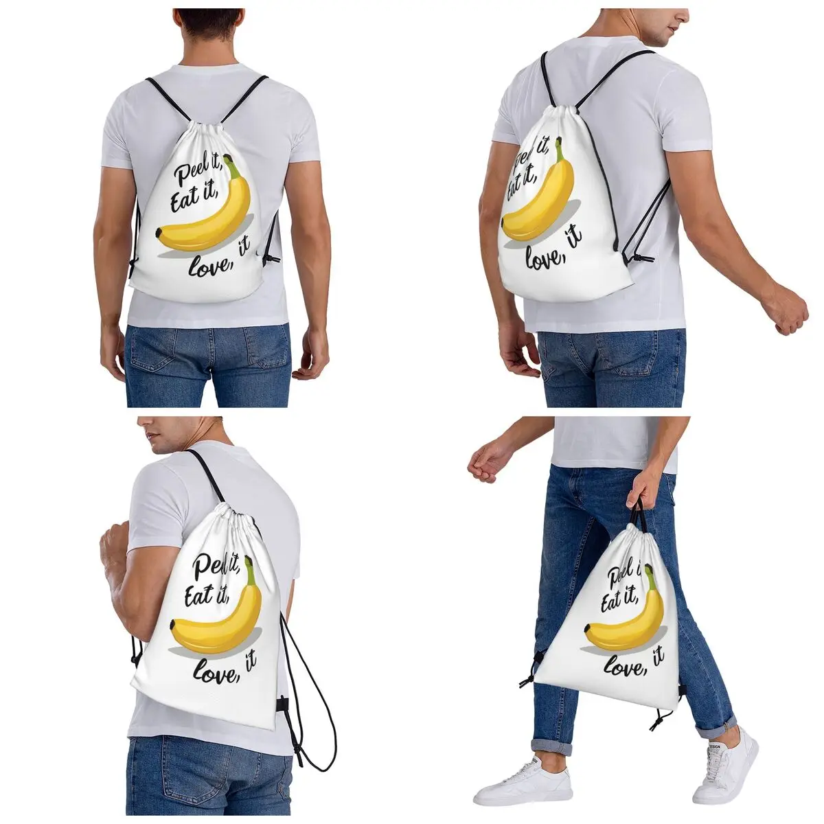 Peel It, Eat It, Love It - Funny Banana Design Backpacks Casual Drawstring Bags Sports Bag Book Bags for Travel Students