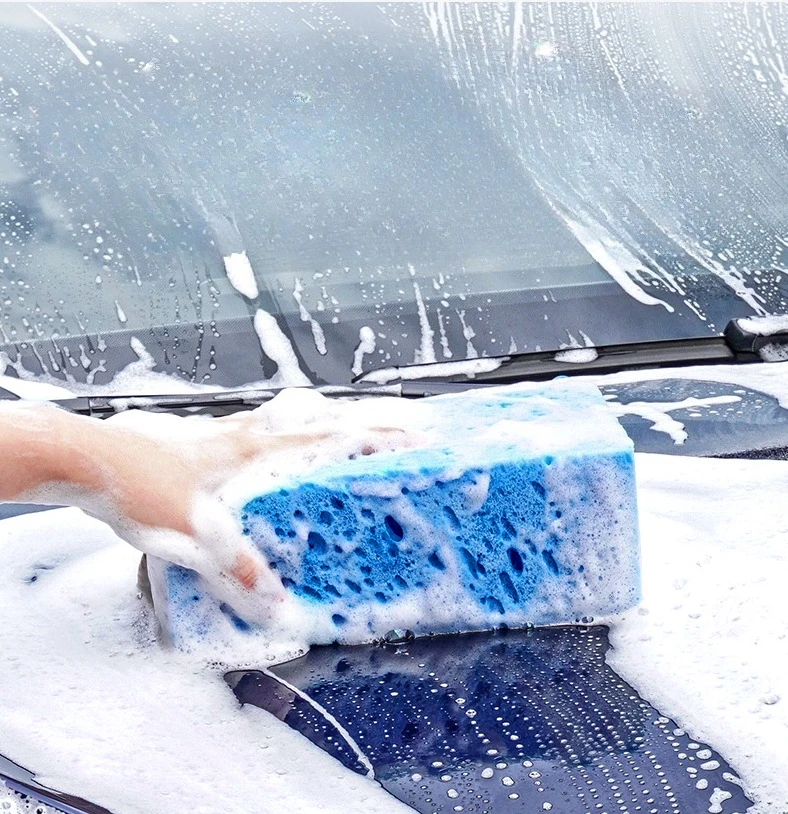 1Pc Blue Thick Honeycomb Car Wash Sponge High Water Absorption Foam Sponge Foaming Auto Cleaning Stain Removal Wiping Accessory