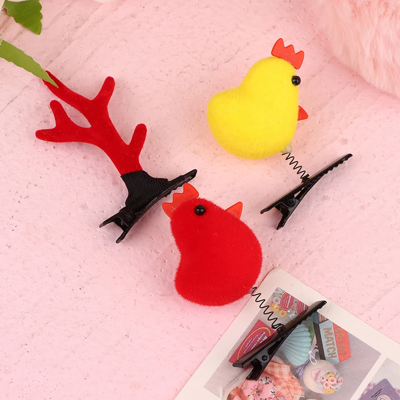 1 Piece Cartoon Funny Kids 3D Yellow Chicken Plush Hair Cards Fashionable And Cute Women's Accessories Headdresses