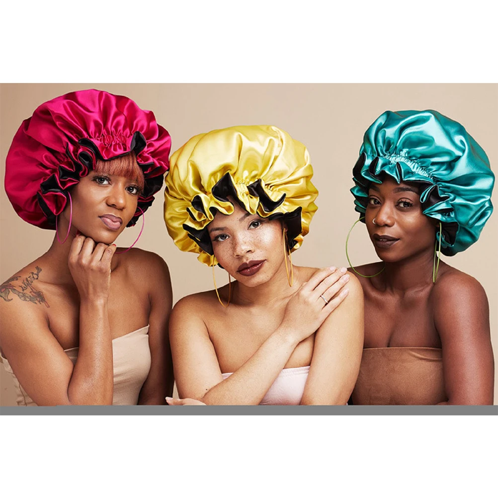 

3 Pcs Satin Sleep Bonnet Shower Wide-Brimmed Chemotherapy Women Sleeping Hair Loss Women's