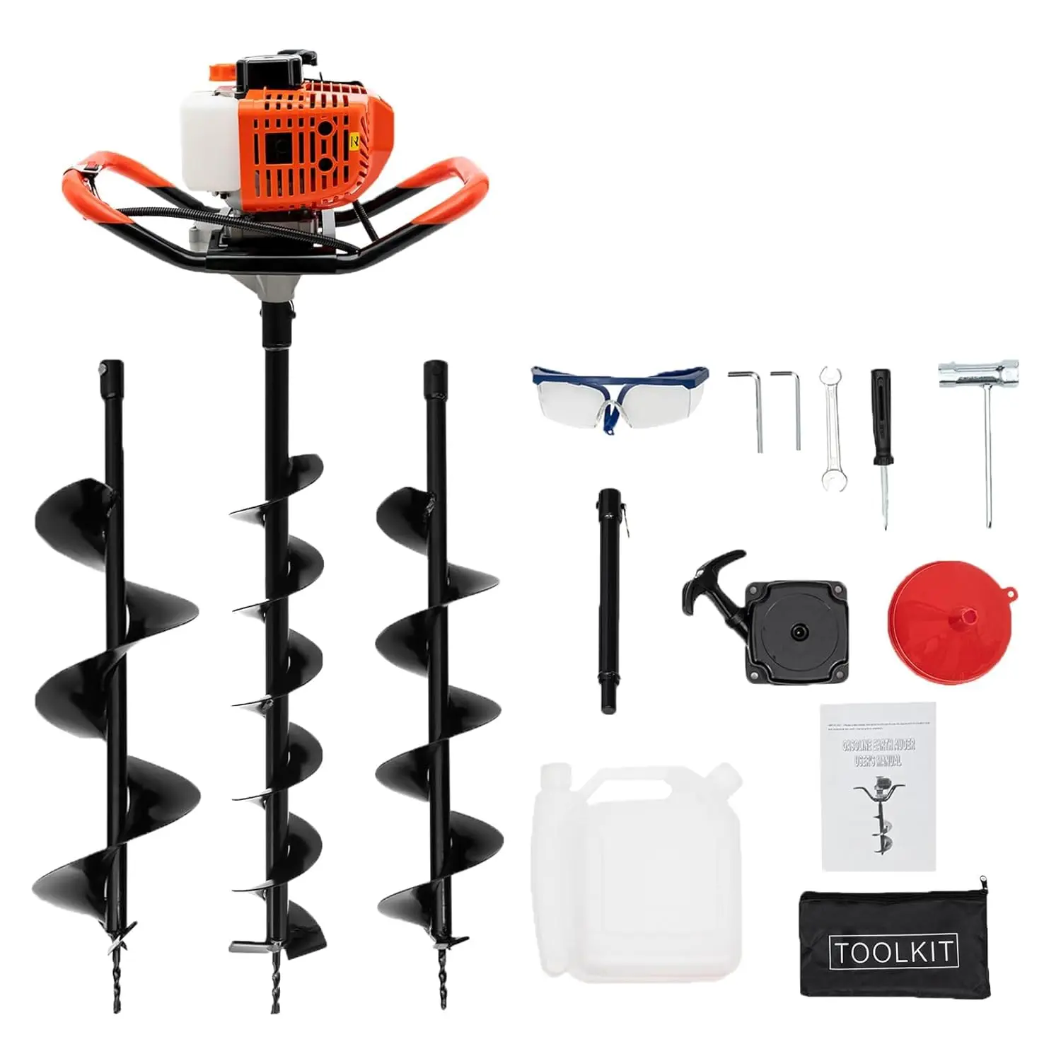 2-Stroke Gas-Powered Earth Auger, 52CC Post Hole Digger with 3 Auger Bits (4-Inch, 6-Inch, 8-Inch) and Extension Rod for Fence Posts, Gardening, Planting, and Farmland Use