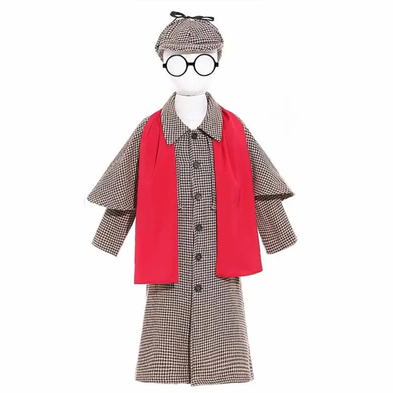 للجنسين طفل النمط البريطاني المباحث زي كتاب أسبوع Playsuit تأثيري فستان حفلة تنكرية كرنفال الهالوين