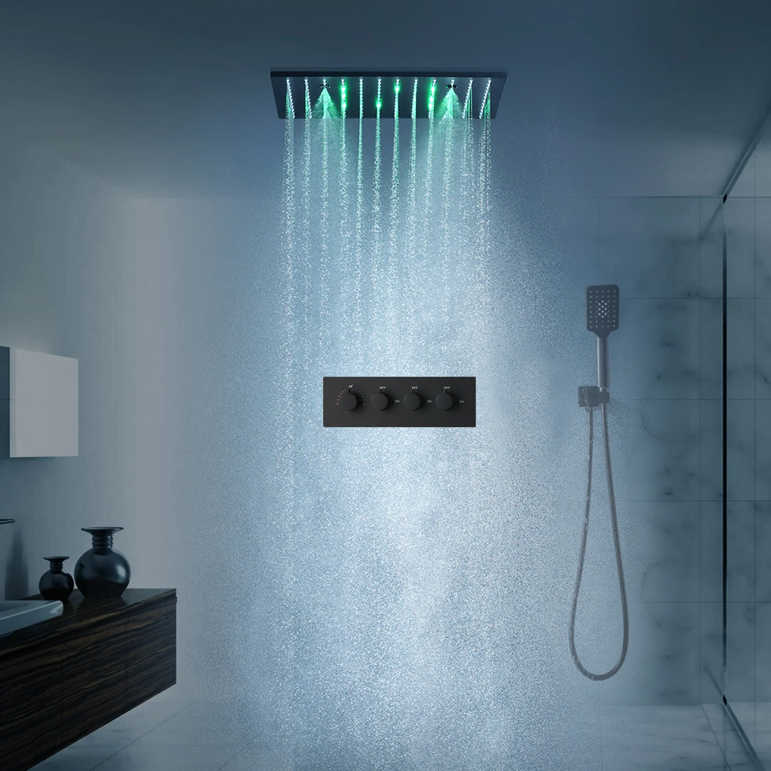 Hm HOCeiling-Ensemble de douche à LED, 16 amaran/20 pouces, SPA, brouillard, pluie, panneau de douche, bain thermostatique, centre commercial, système F/05 ET