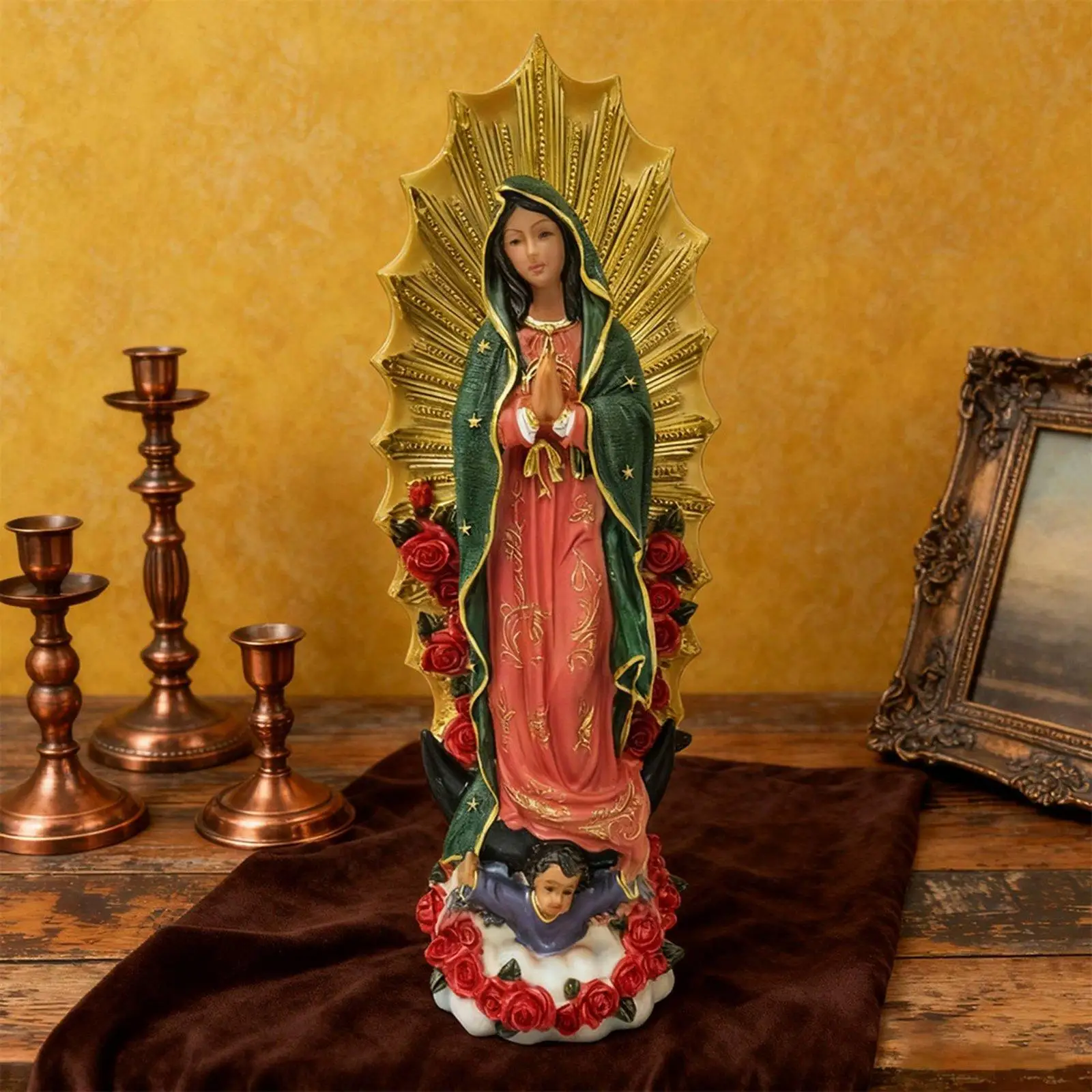 Synthetic Resin Figurine Madonna Virgin Mary Statue Decorative Catholic Sculpture for Bookshelf Home Accent view 3