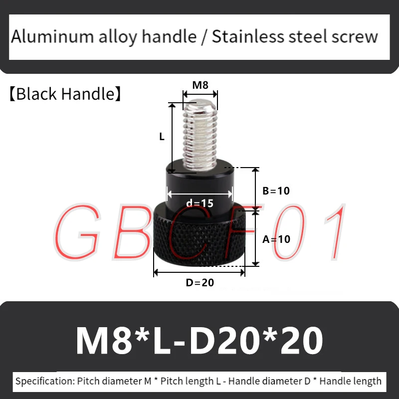 M8-M10 BIack Stainless Steel Hand Screw With Aluminum Alloy Handle High Head Knurled Hand Tighten Thumb Screws Thread 1~8PCS