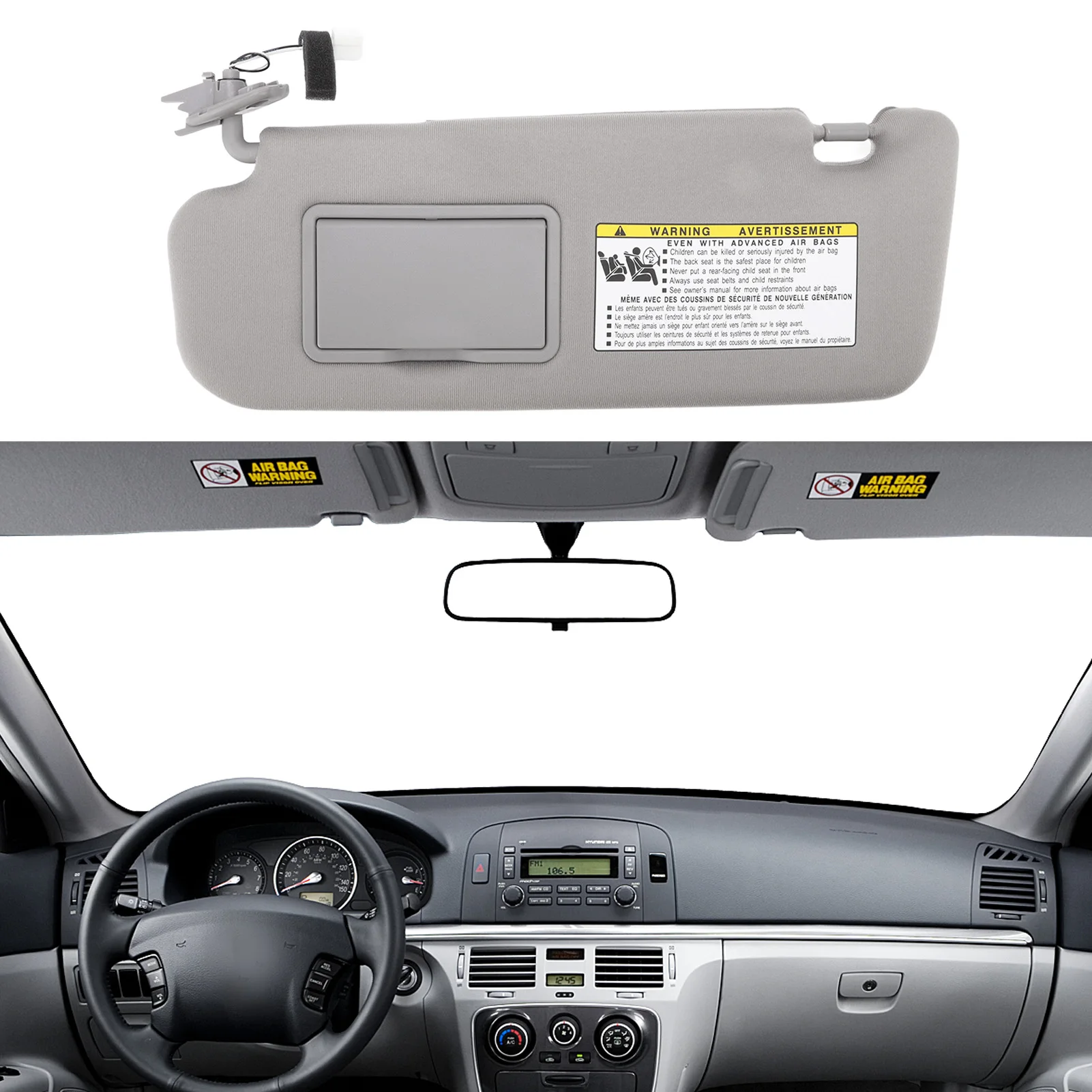 Sunvisor Assy Grey UV Blocking 852013K010QD Replacement For Hyundai Sonata 2006‑2008 Right/Left