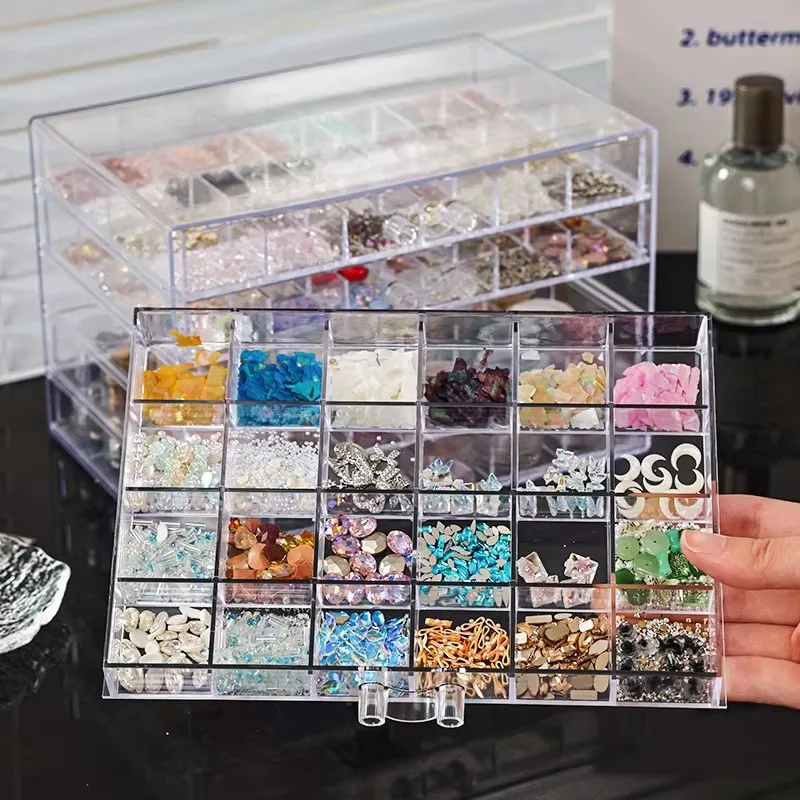 1 Stück Schubladenförmige Acryl-Multifunktions-Aufbewahrungsbox für Nageldiamanten-Dekorationen, Schmuck und Perlen, stapelbarer Organizer für den Schreibtisch – Detail 2