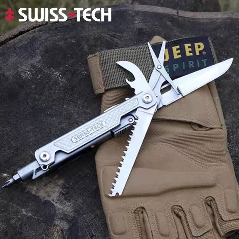 SWISS TECH 11 in 1 Mini Folding Multi Tool Outdoor Camping Survival Hand Tools Scissors EDC Equipment